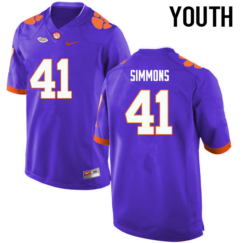 Youth Clemson Tigers #41 Anthony Simmons College Football Jerseys-Purple